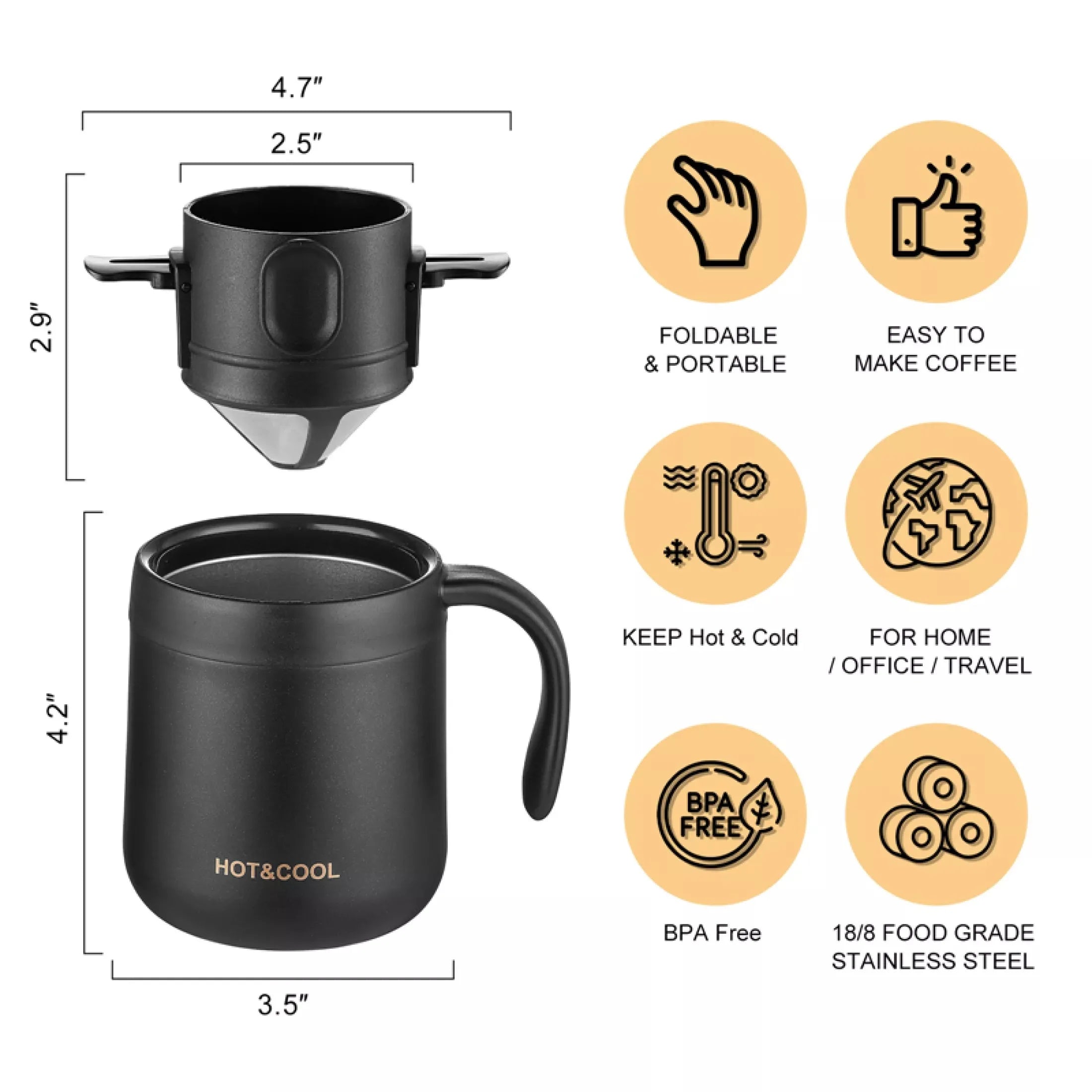 304 Stainless Steel Portable Coffee Filter Drip Coffee Tea Holder Reusable Mug