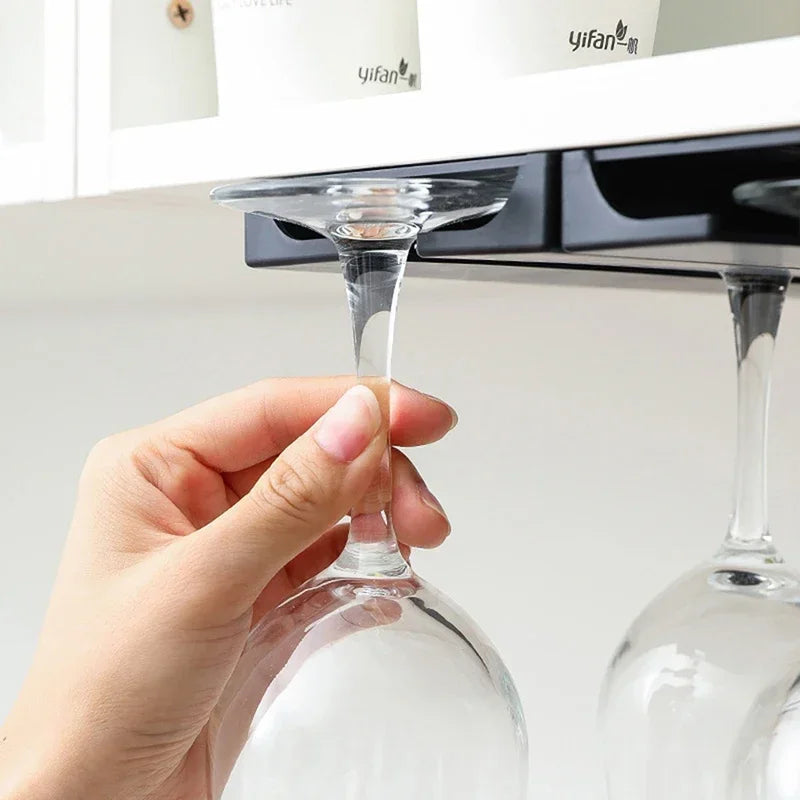 Kitchen Under Cabinet Free Punching Holder Wine Glass Rack Multi-function
