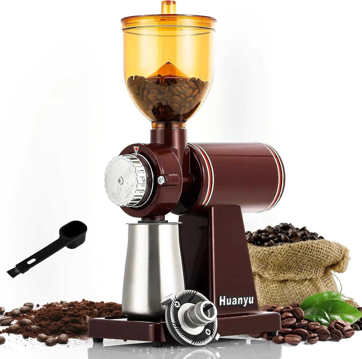 Stainless Steel Coffee Grinder Electric with 8 Grinding Settings Flat Use Red