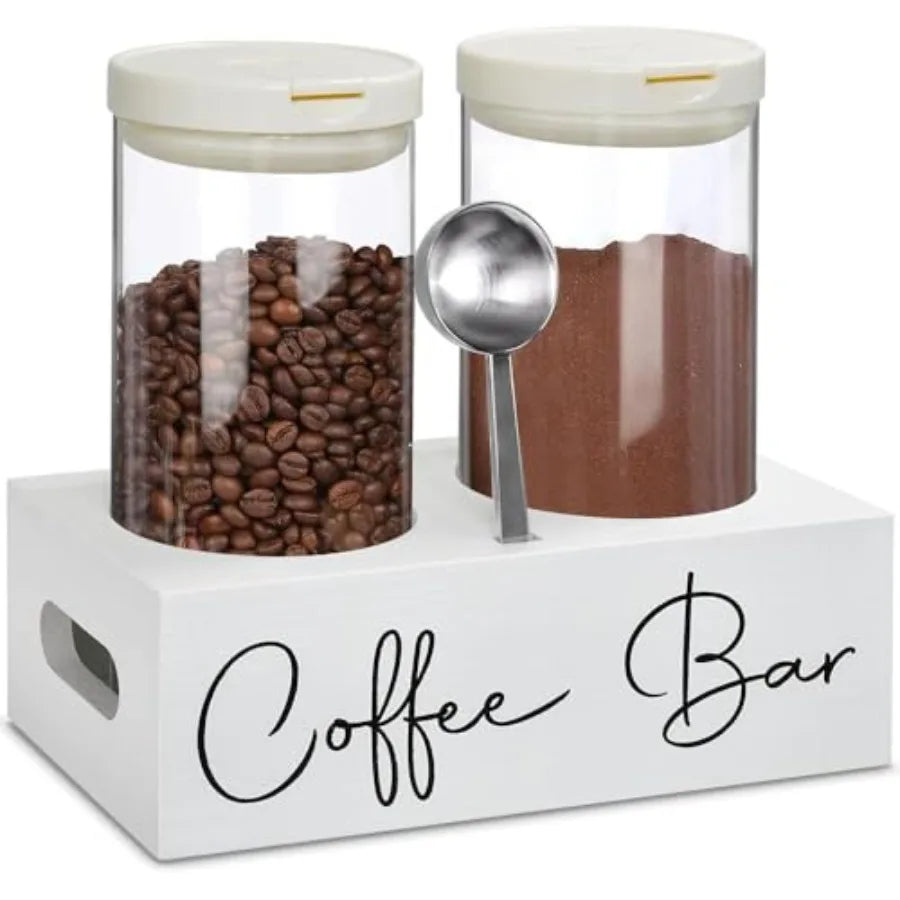 Glass Coffee Containers with Shelf and Scoop 2 Pcs 48OZ Coffee Storage Jars