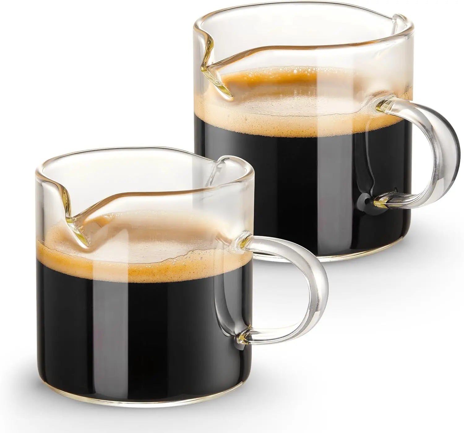 Set of 2 Clear Glass Espresso Cups with Handle, 4 OZ Double Spouts for Machine