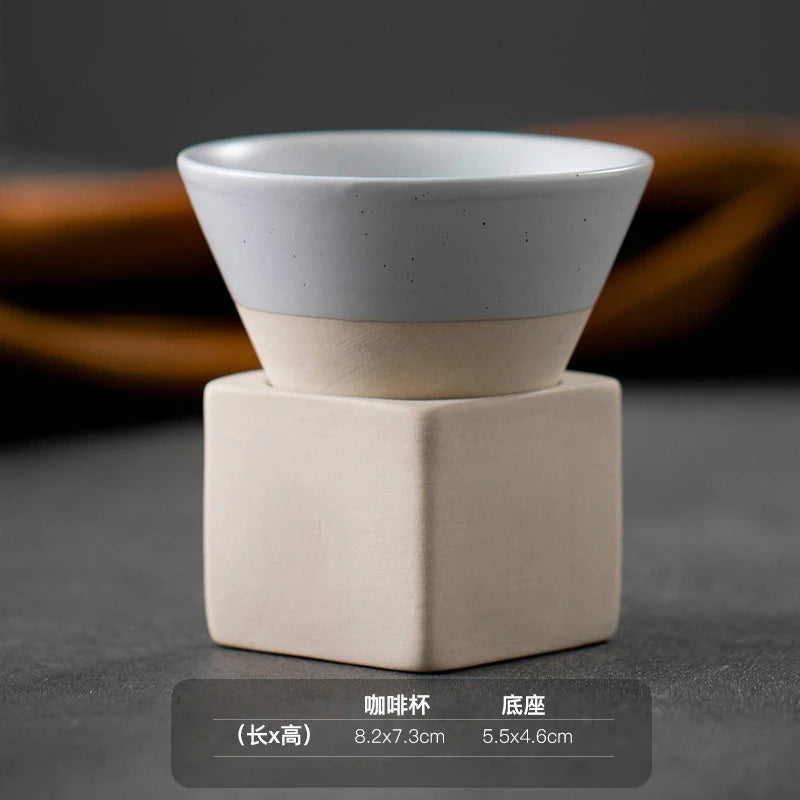 Triangular Cone Shape Pottery Tea Coffee Cup Pull Ceramic Mug Rough Cup