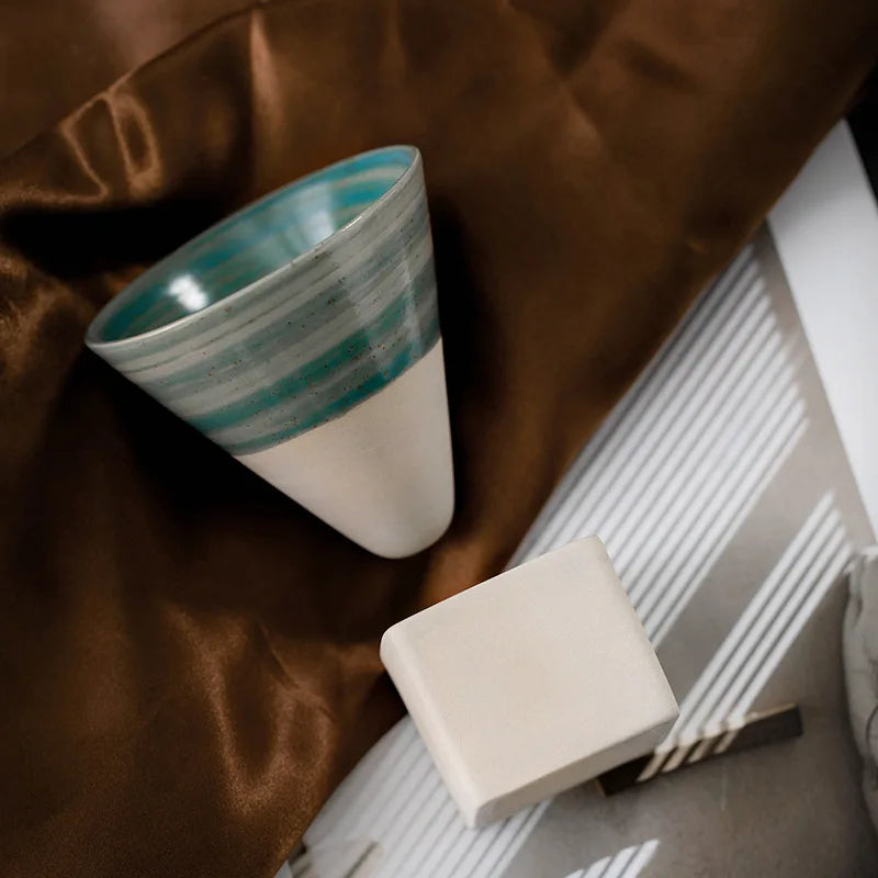 Triangular Cone Shape Pottery Tea Coffee Cup Pull Ceramic Mug Rough Cup