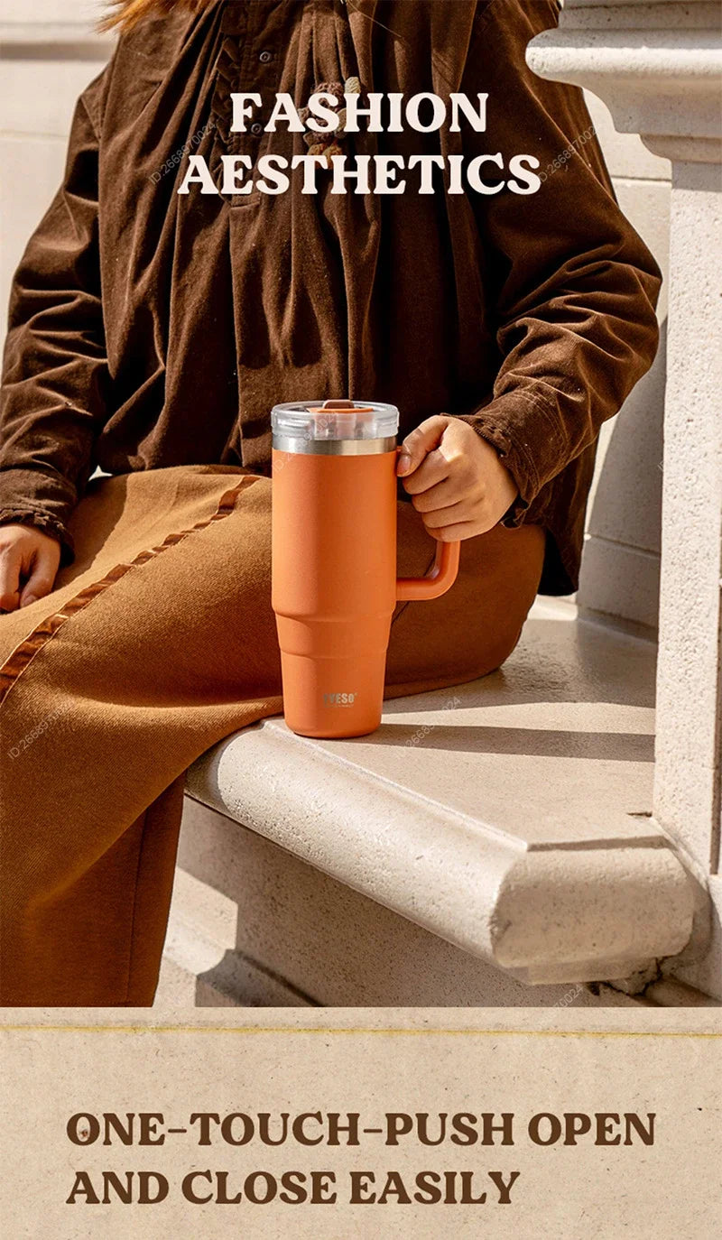 Tumbler Bottle Stainless Steel Car Mug With Handle Straw Thermal Iced Travel