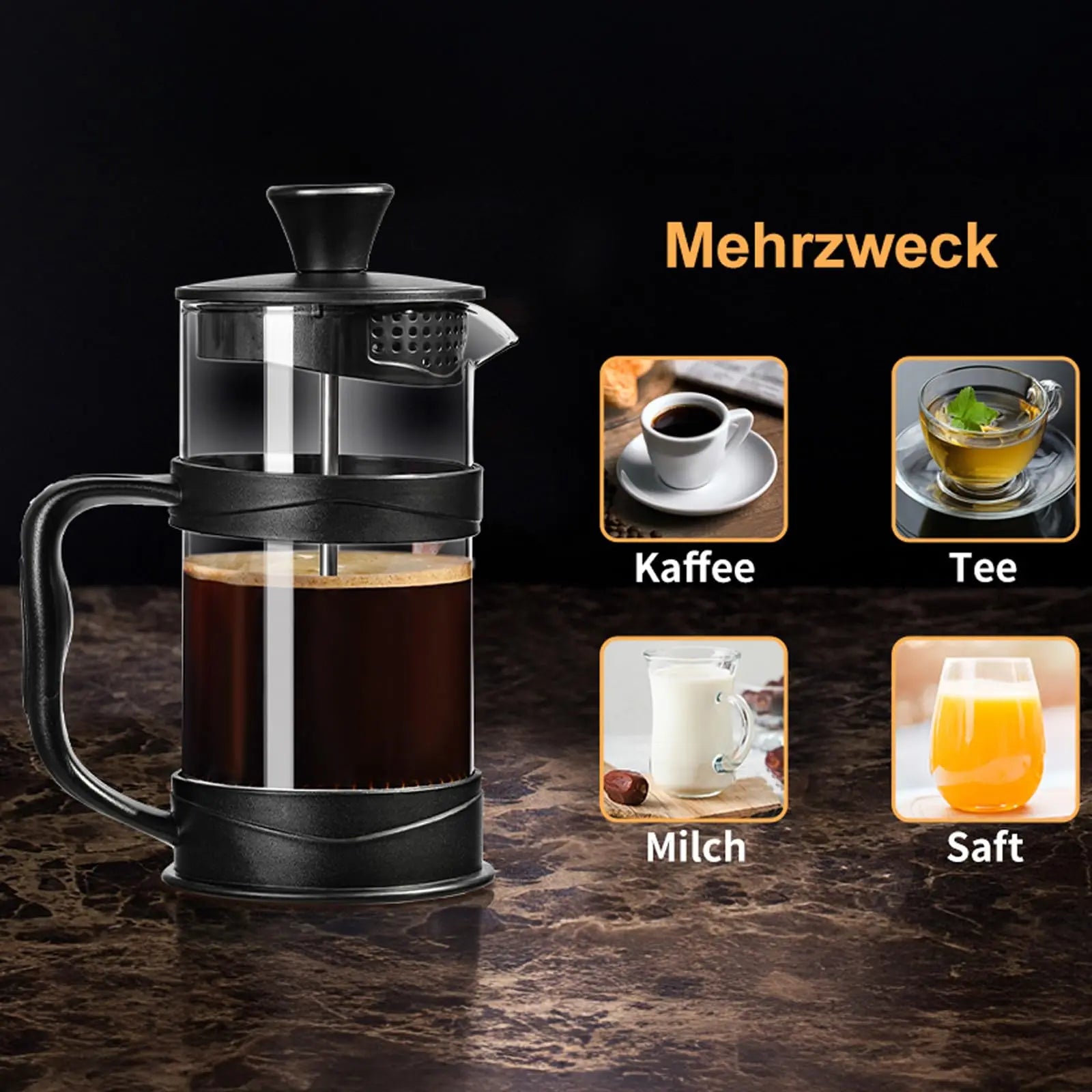 French Press Coffee Tea Maker, Camping Mini Coffee Heat Resistant Glass