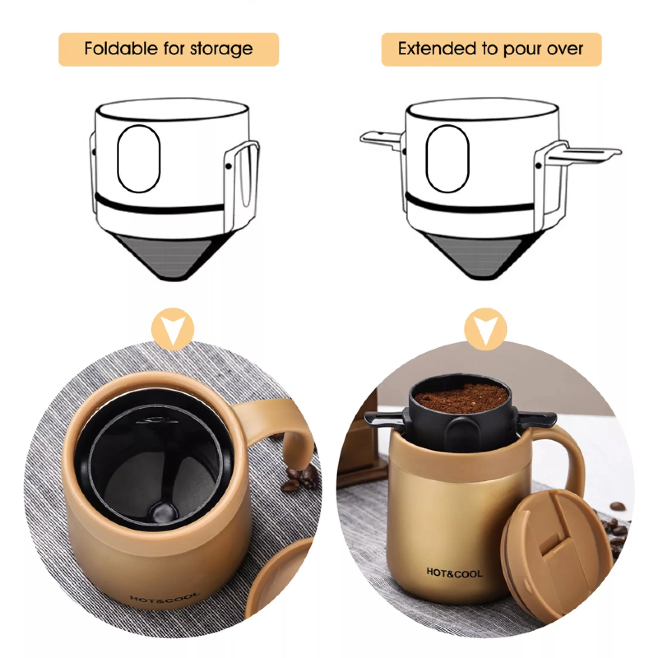 304 Stainless Steel Portable Coffee Filter Drip Coffee Tea Holder Reusable Mug