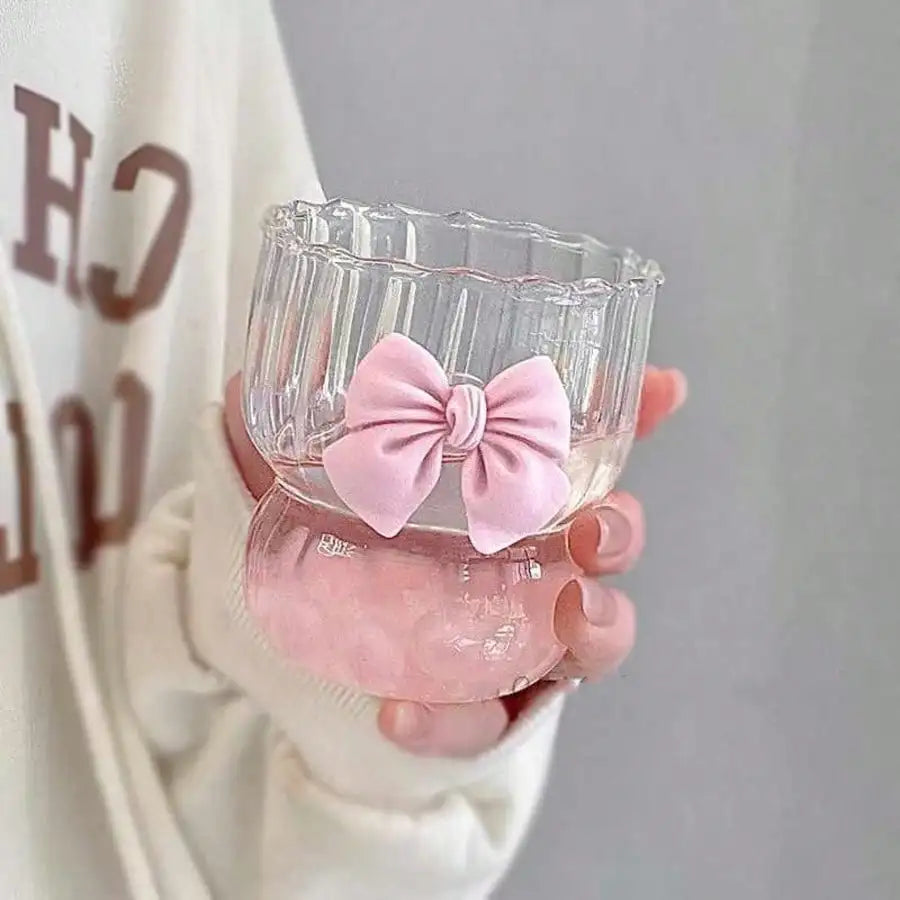 Pink Glass Cup With 3D Bow Lid, Heat-Resistant Borosilicate Glass Cup For Hot