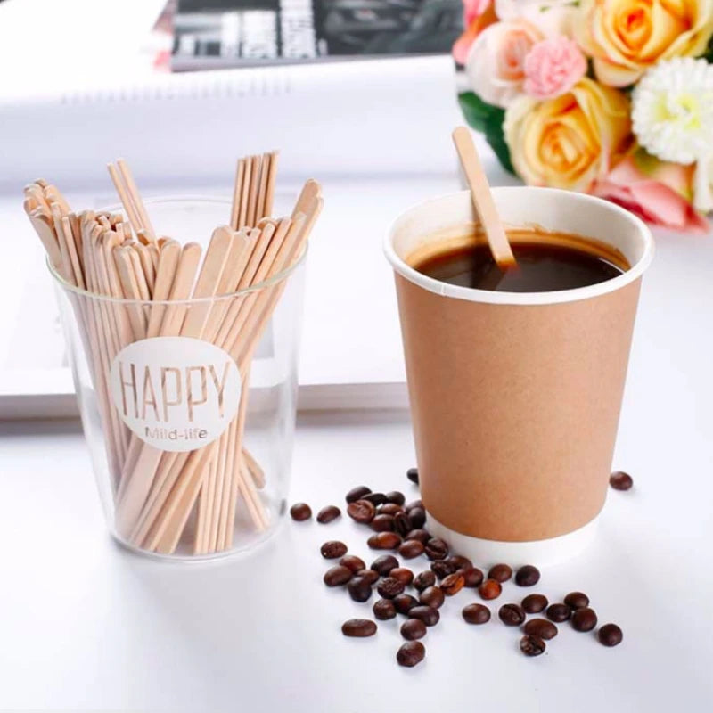 Disposable Wooden Home Use Coffee Stirrers Hot Cold Drinking Stir Beverage