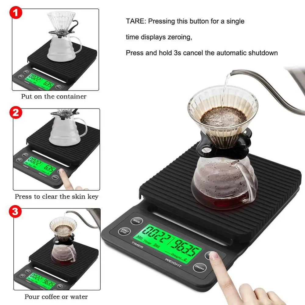 Drip Coffee Scale With Timer Portable Electronic Digital Kitchen Scale
