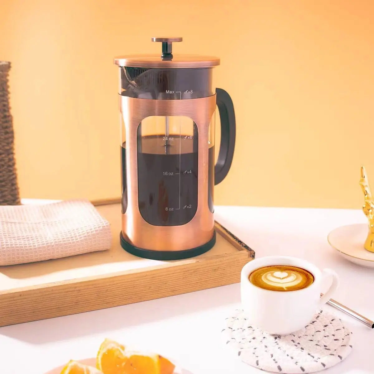 French Press Coffee Maker with 4 Filters Stainless Steel & Heat-Resistant Glass
