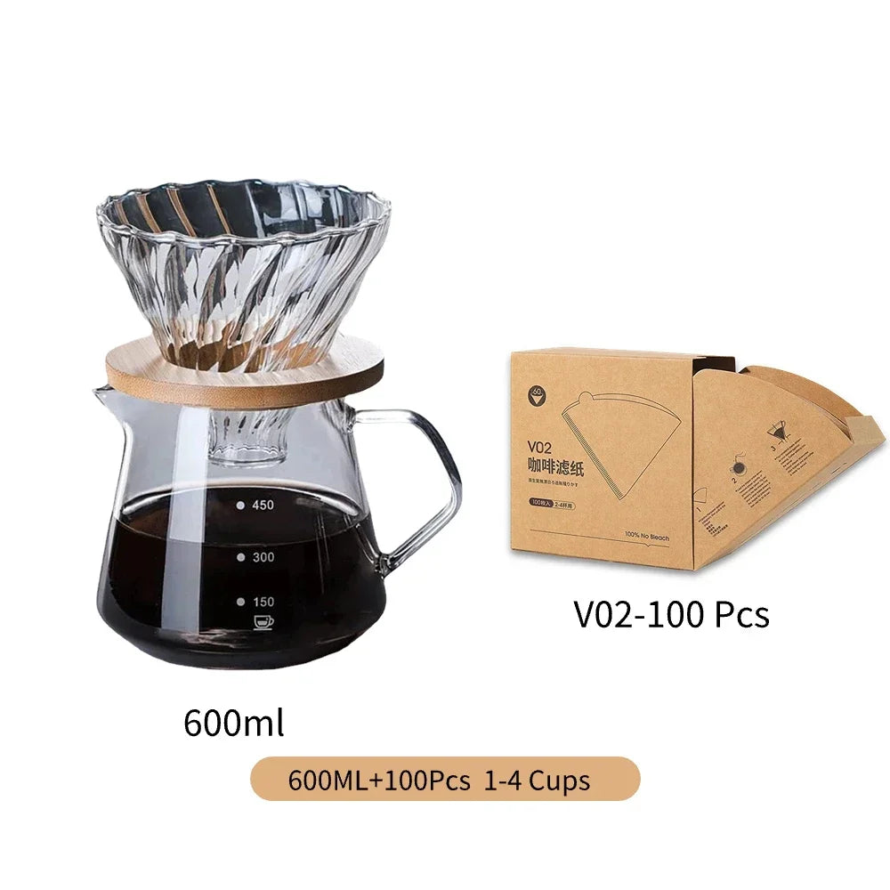 Pour Over Coffee Maker Set Glass Carafe Coffee with Glass Coffee Filter Drip Coffee