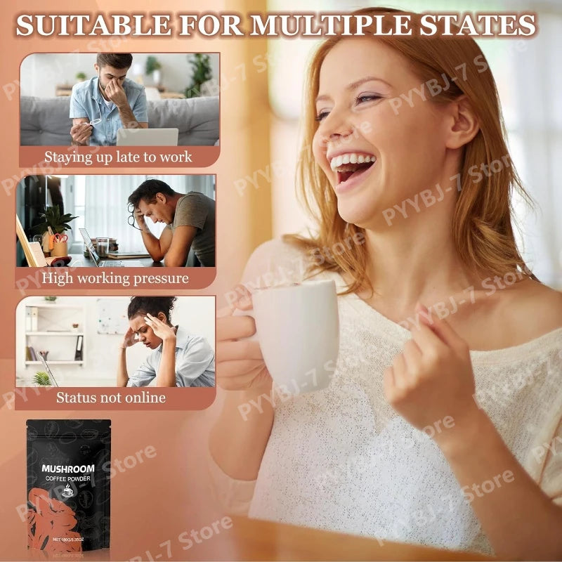 Mushroom Coffee Powder Dietary Supplement for Mental Clarity and Energy