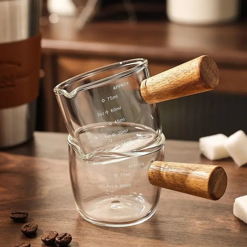 Heat-Resistant Glass Espresso Measuring Cup with Double Mouth Milk Jug Handle