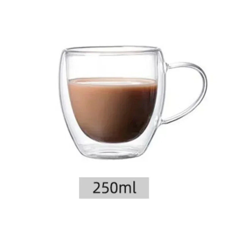 Heat Resistant Clear Double Wall High Borosilicate Glass Mug with Handle Coffee