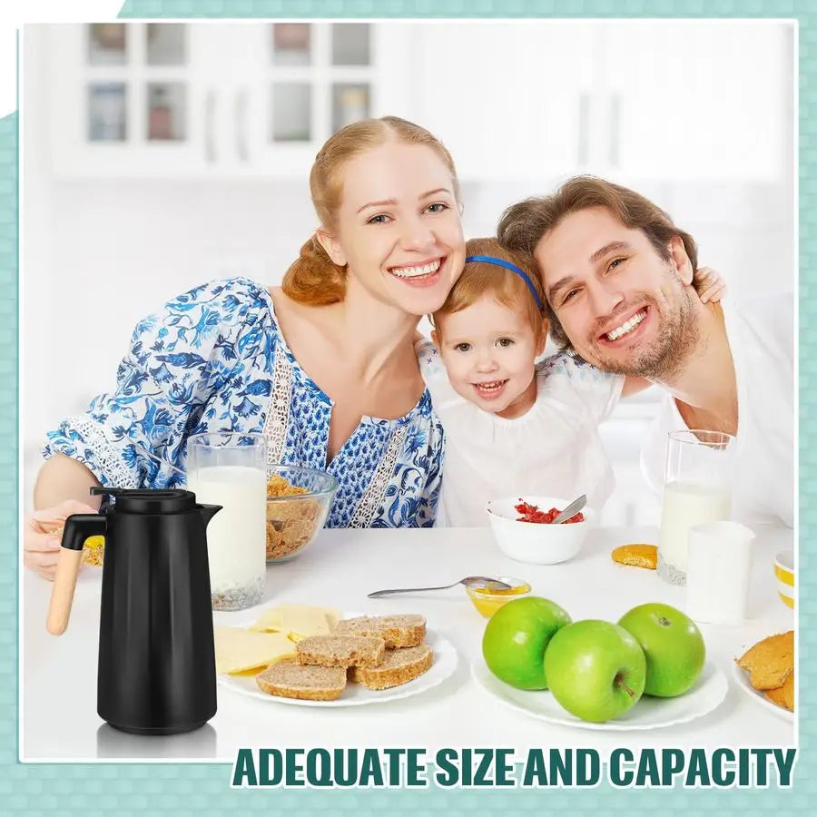 Thermal Coffee Carafe Double Wall Vacuum With Glass Liner and Wood Handle