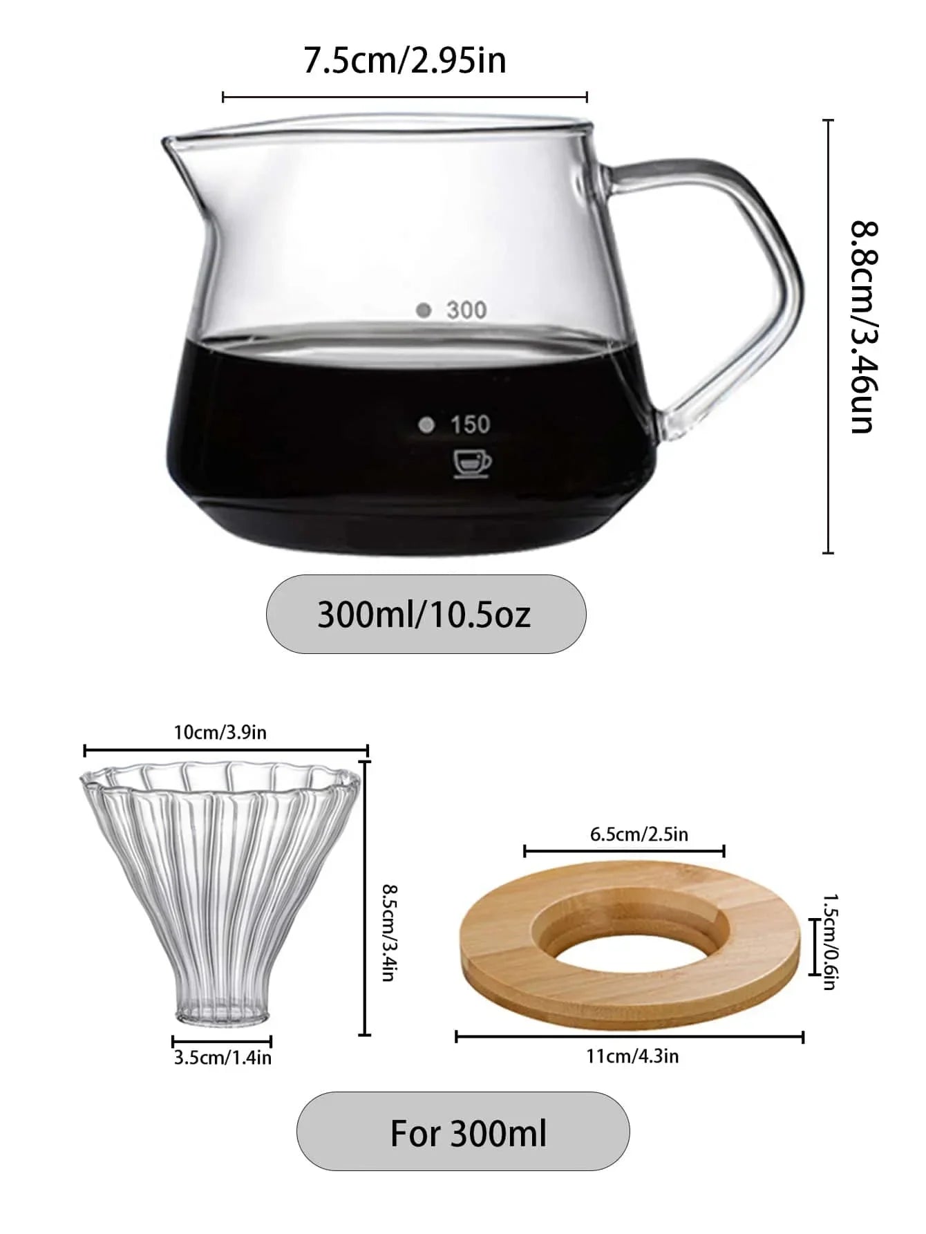 Pour Over Coffee Maker Set Glass Carafe Coffee with Glass Coffee Filter Drip Coffee