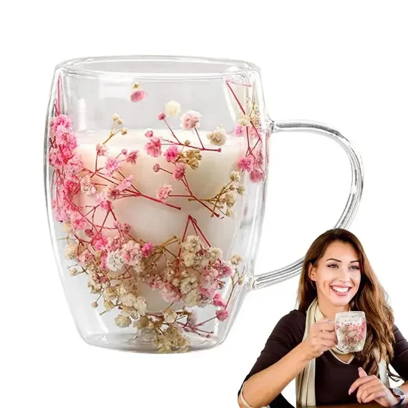 Dry Flowers Cup Double-Walled Glass Glasses High Borosilicate Glass Milk