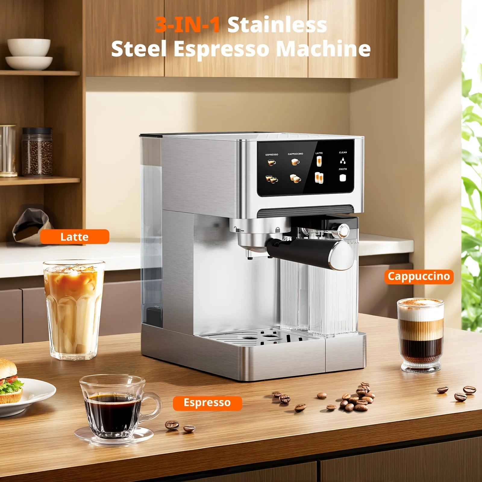 Bar Dual Boiler Espresso And Cappuccino Machine Latte Coffee Maker Control