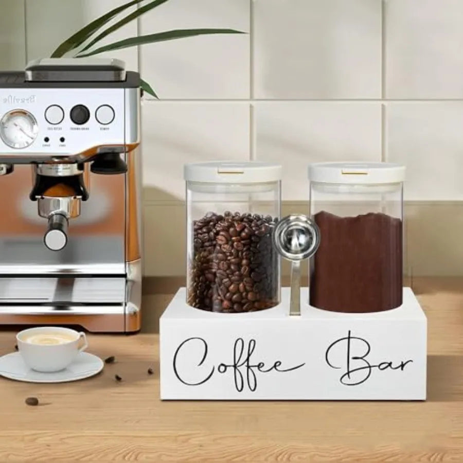 Glass Coffee Containers with Shelf and Scoop 2 Pcs 48OZ Coffee Storage Jars