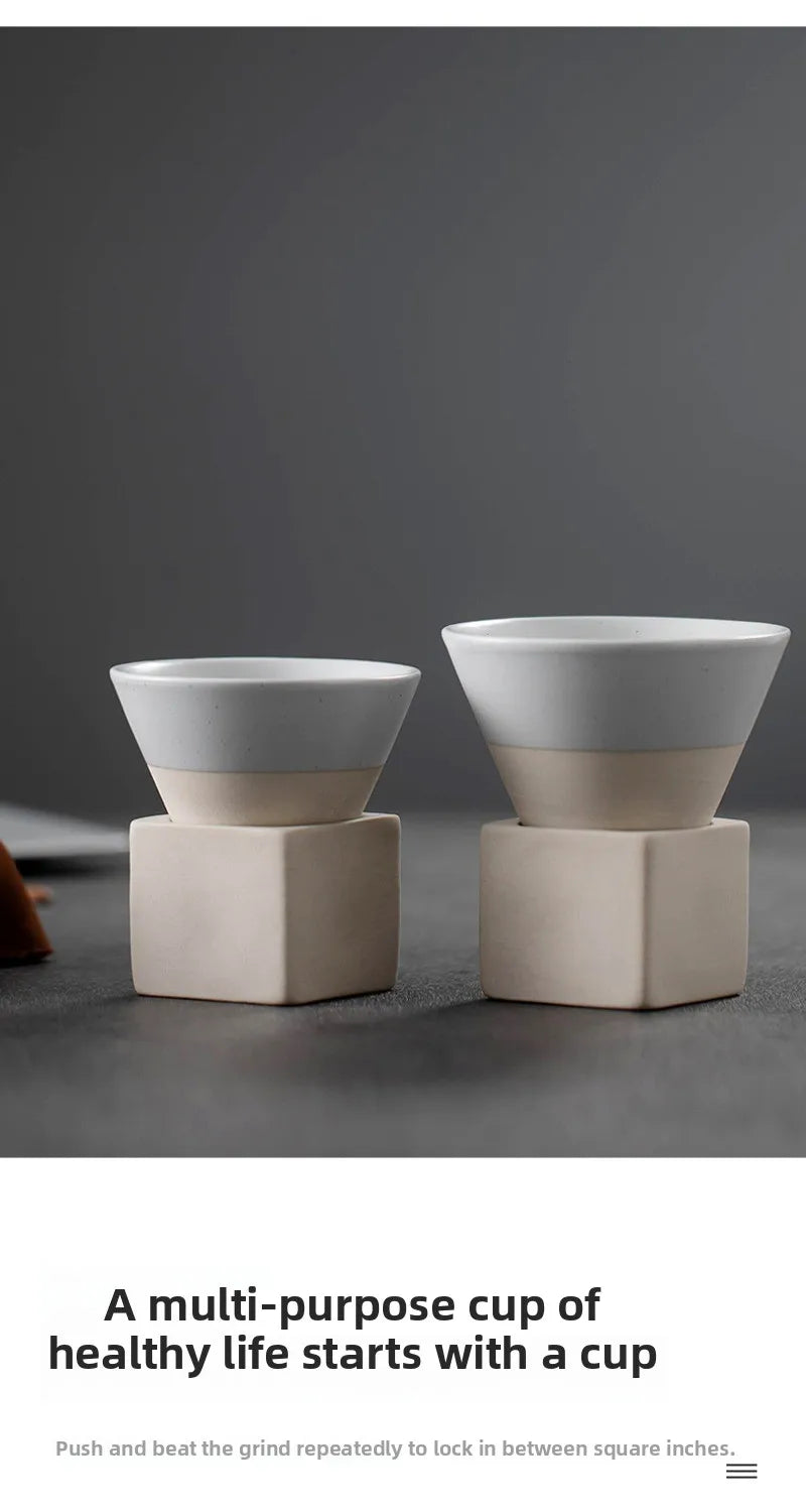 Triangular Cone Shape Pottery Tea Coffee Cup Pull Ceramic Mug Rough Cup