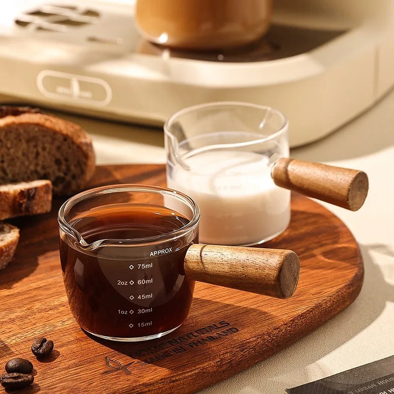 Heat-Resistant Glass Espresso Measuring Cup with Double Mouth Milk Jug Handle