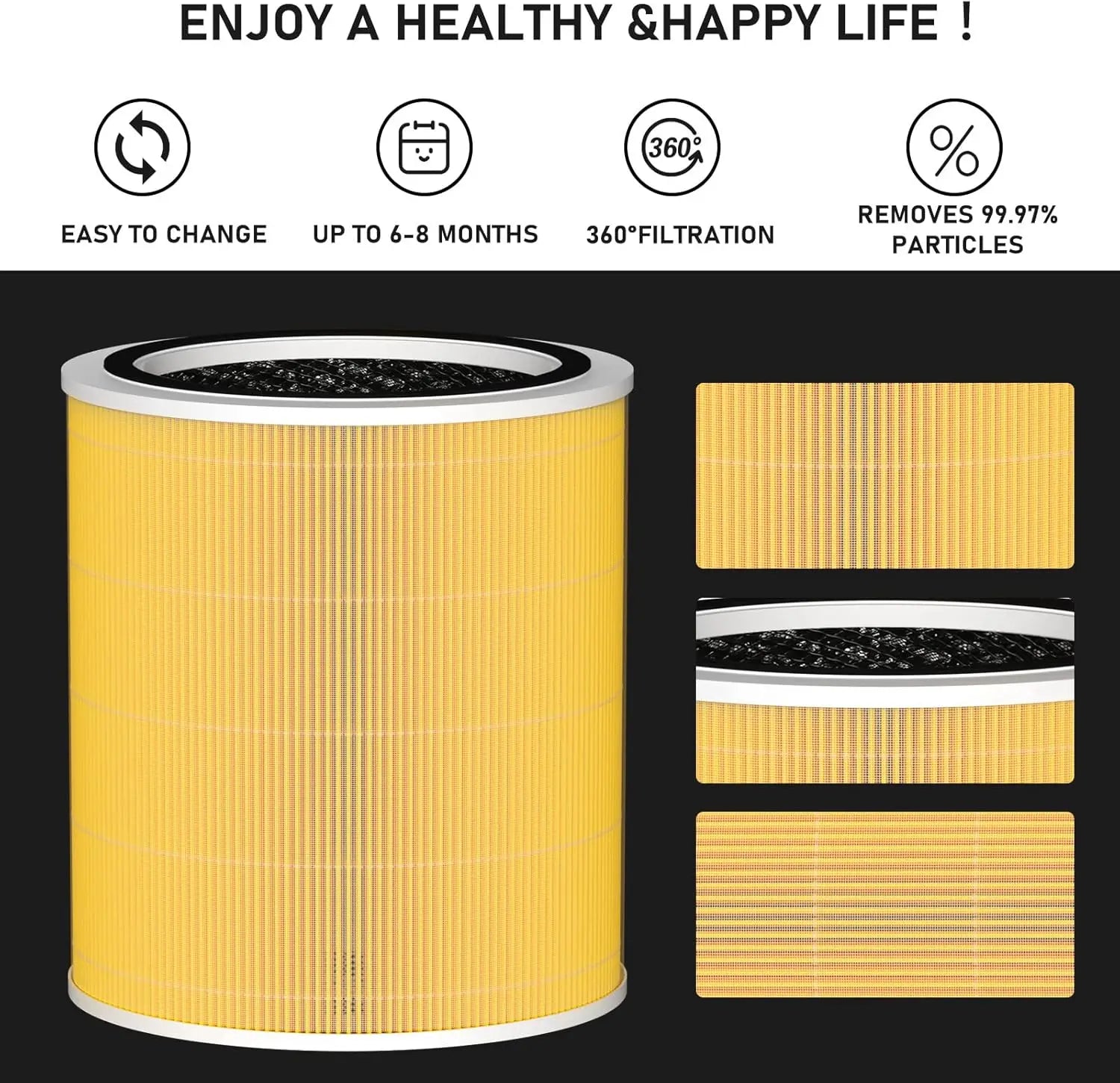 HEPA Replacement Filter for Air Cleaner Purifier, 3-in-1 Activated Carbon Pre Filter