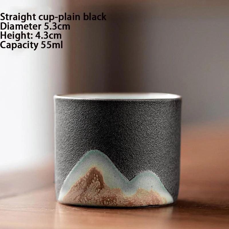 Ceramic retro coffee cup, office water cup, tea cup, wooden handle coffee cup