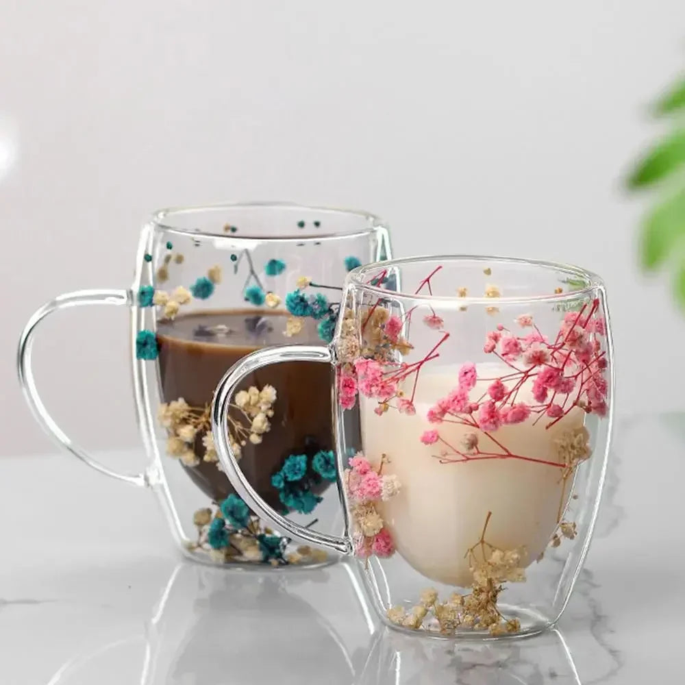 Dry Flowers Cup Double-Walled Glass Glasses High Borosilicate Glass Milk