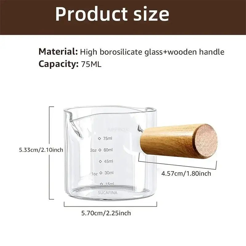 Heat-Resistant Glass Espresso Measuring Cup with Double Mouth Milk Jug Handle