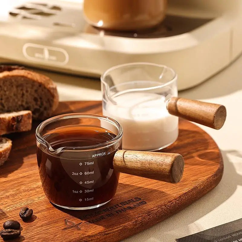 Heat-Resistant Glass Espresso Measuring Cup with Double Mouth Milk Jug Handle