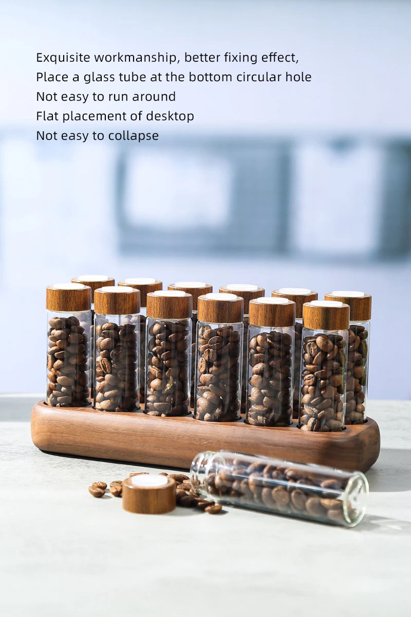Havmore Wooden Holder 12 Testing Tubes Single Dose Coffee Bean Glass Container