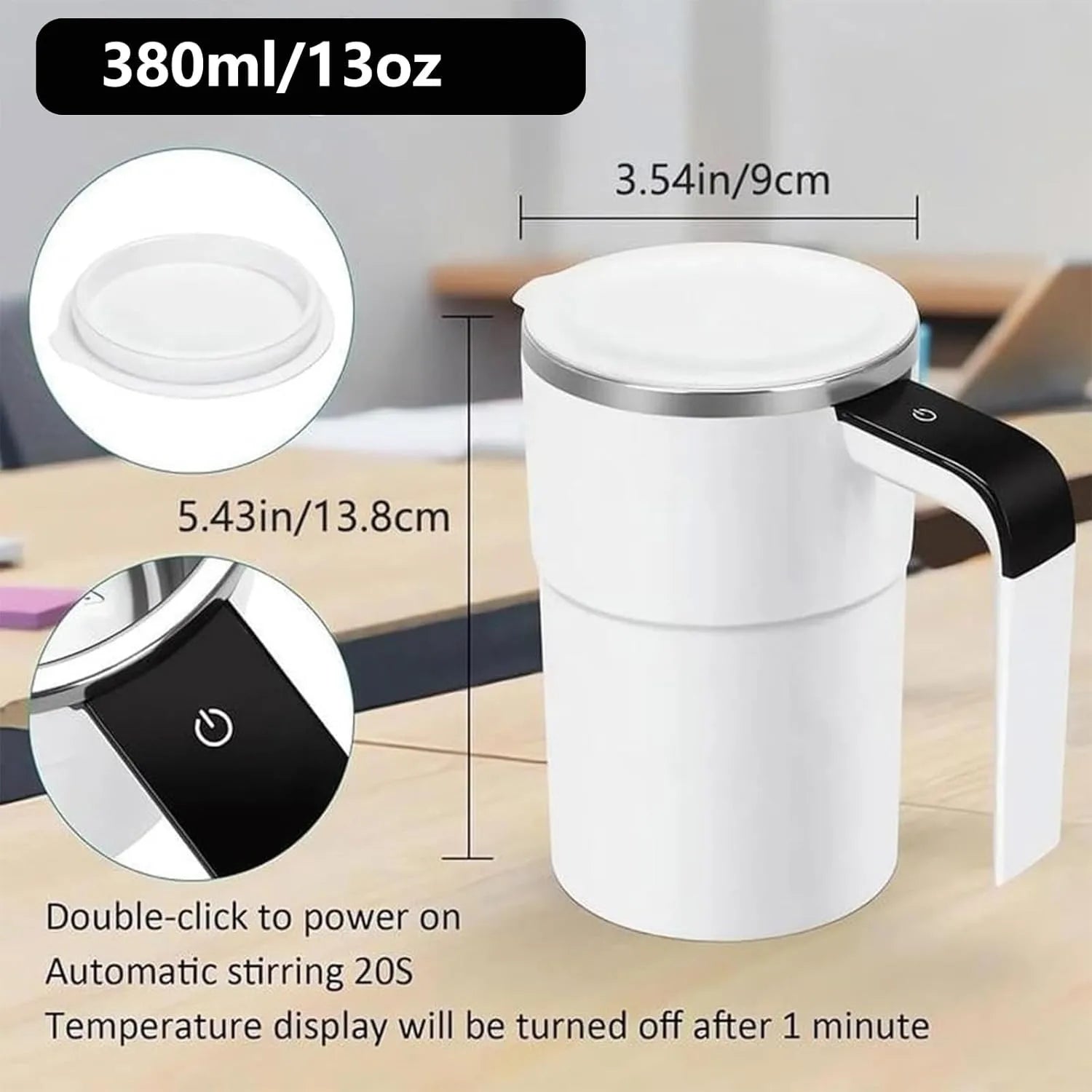 Self Stirring Mug, Rechargeable Auto Magnetic Coffee Mug with Digital Display