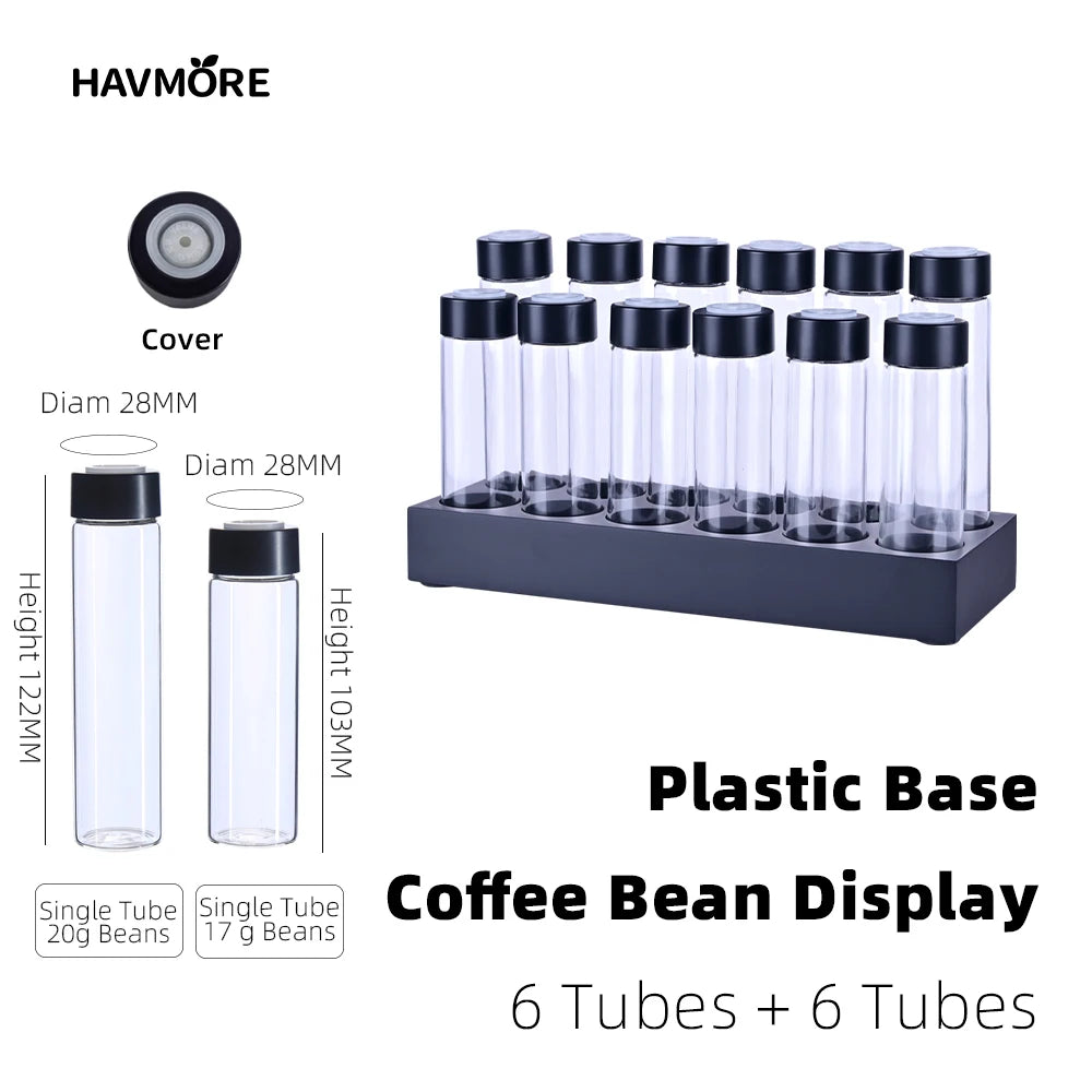 Havmore Wooden Holder 12 Testing Tubes Single Dose Coffee Bean Glass Container