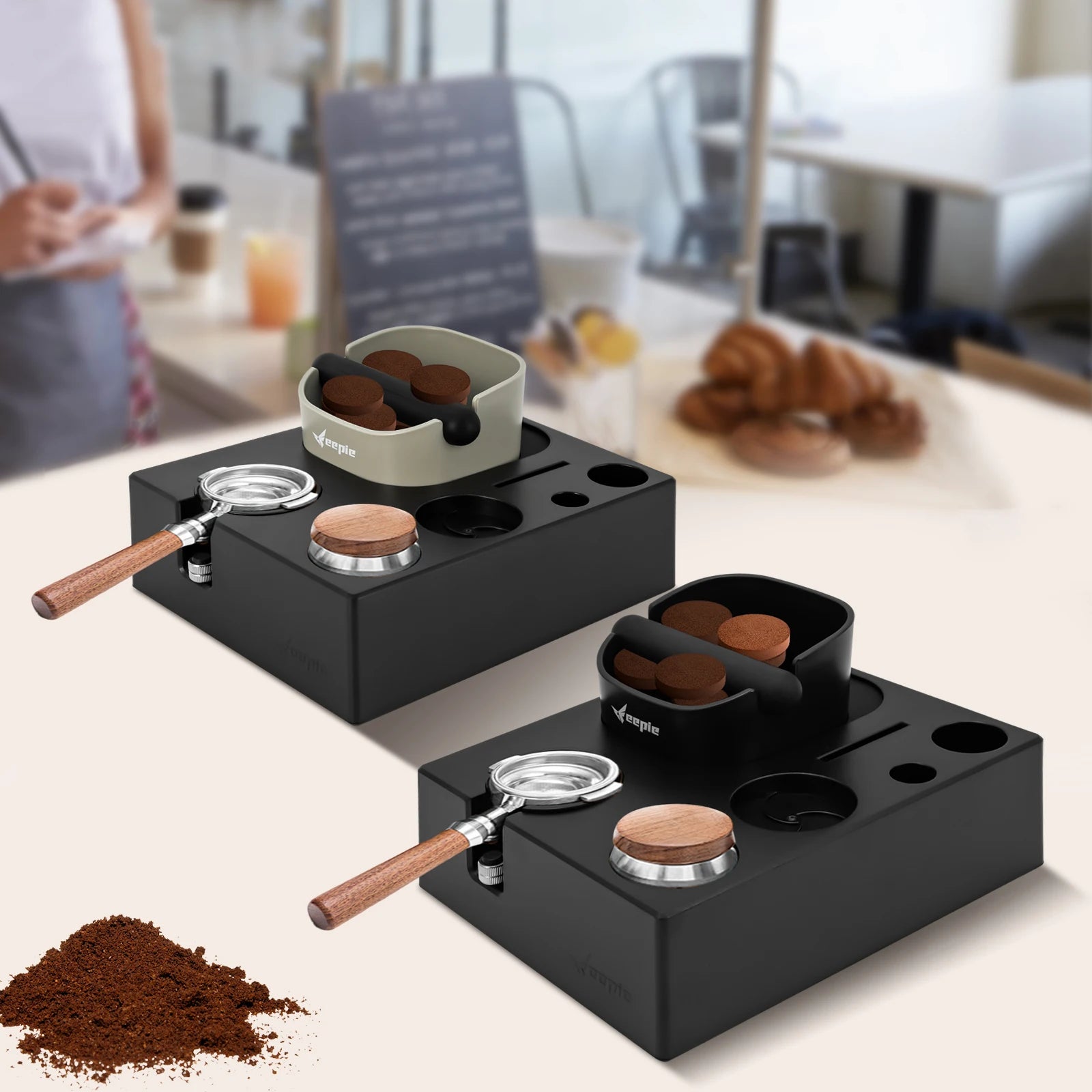 Espresso Tool Organizer Station with Distributor Tamper & Grounds Bin Barista