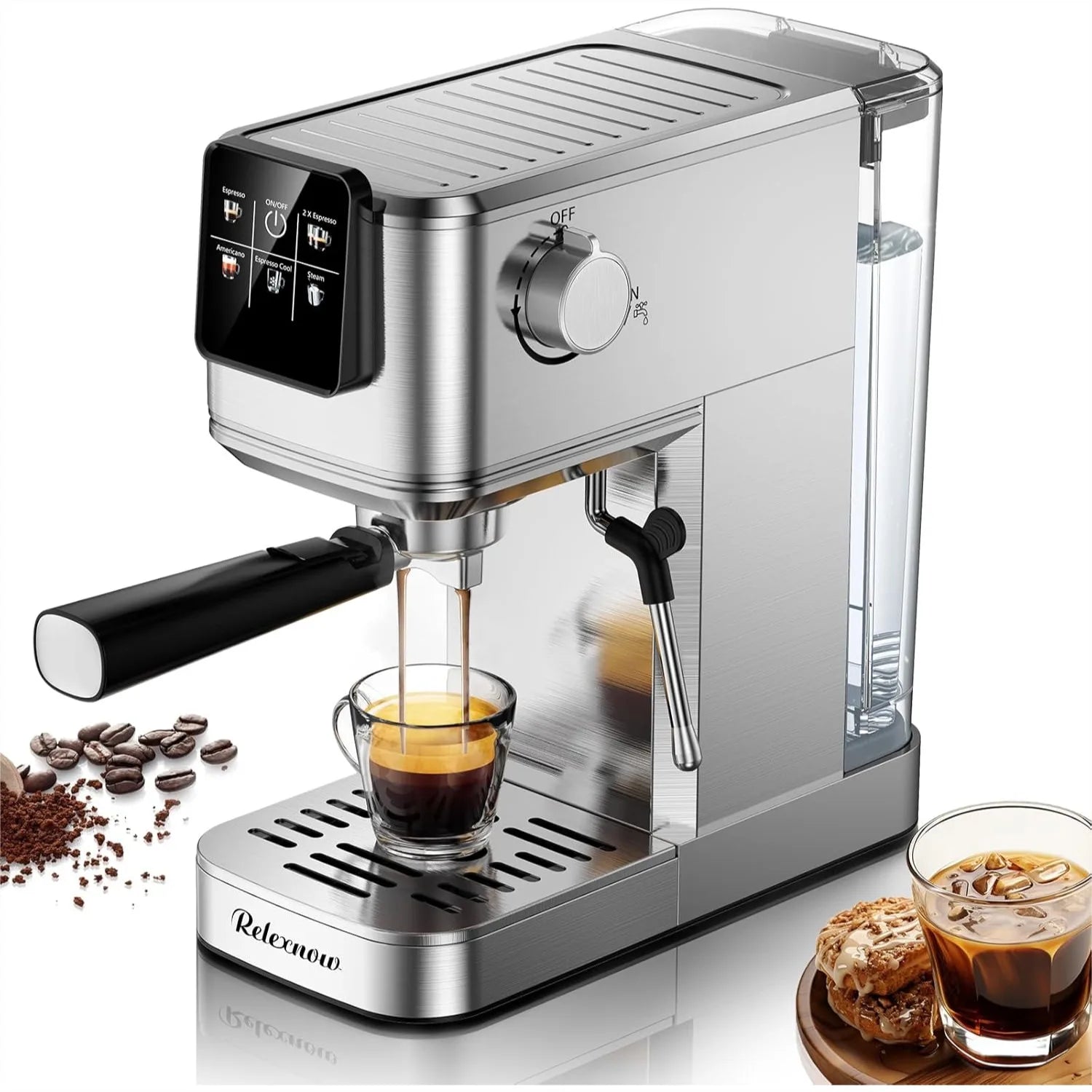 Espresso Machine 20 Bar with Milk Frother & LCD, Hot & Iced Coffee Maker, 41oz Tank