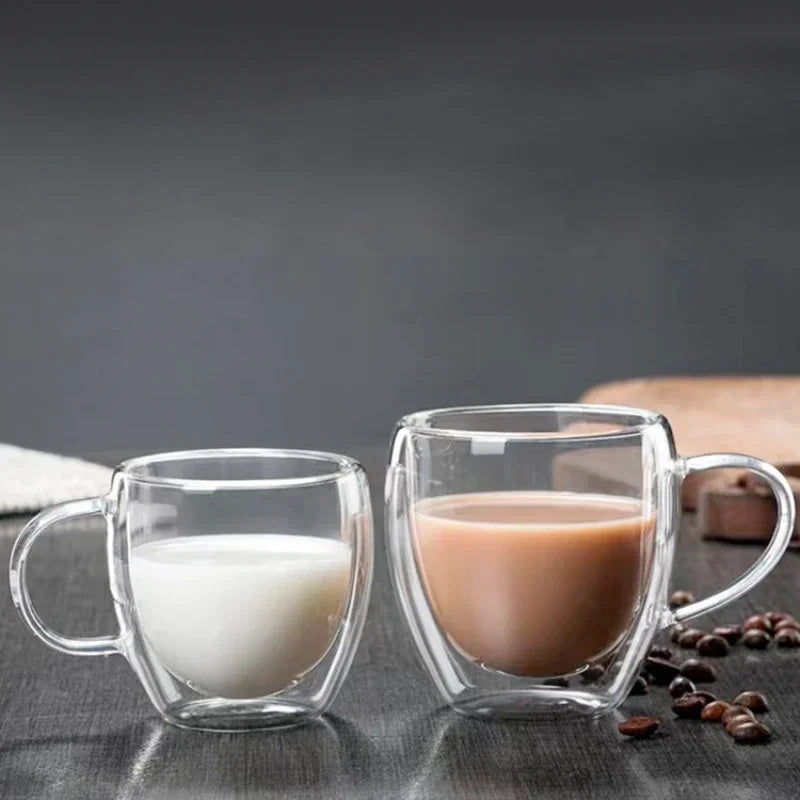 Heat Resistant Clear Double Wall High Borosilicate Glass Mug with Handle Coffee