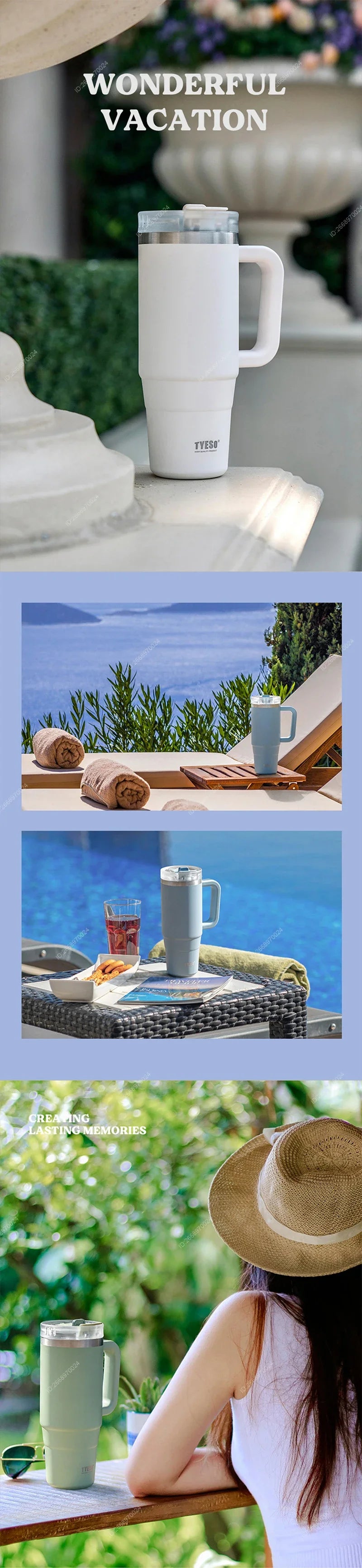 Tumbler Bottle Stainless Steel Car Mug With Handle Straw Thermal Iced Travel