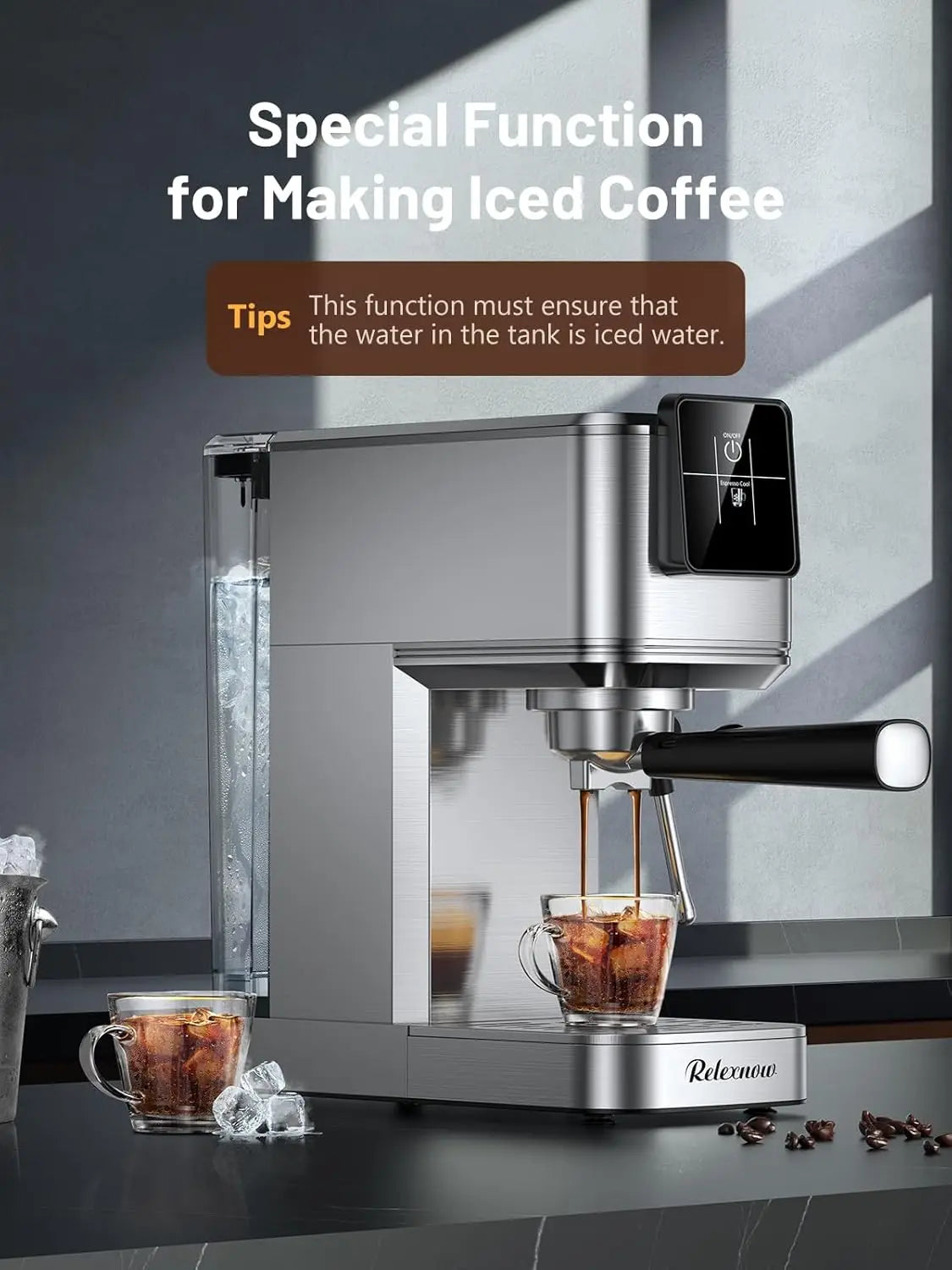 Espresso Machine 20 Bar with Milk Frother & LCD, Hot & Iced Coffee Maker, 41oz Tank