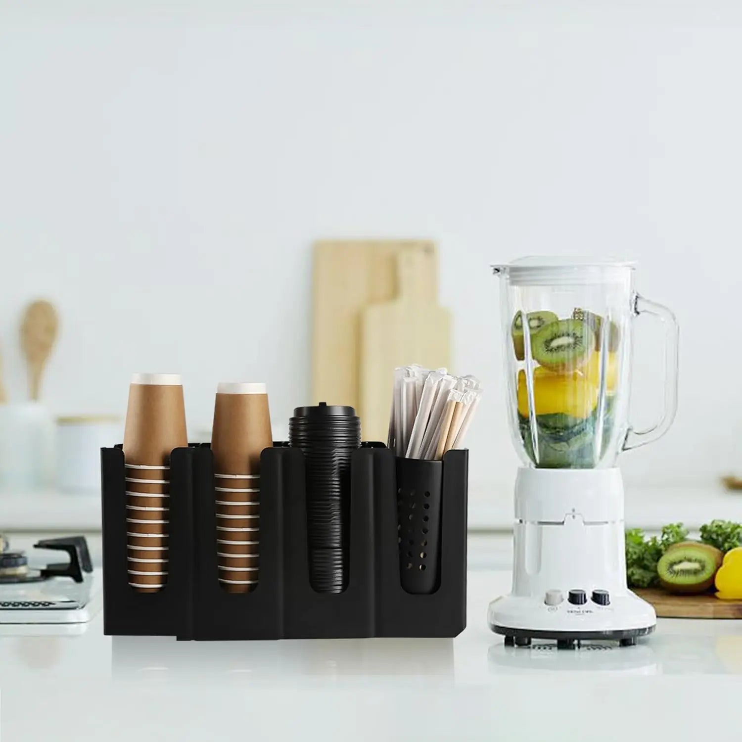 Paper Cup and Lid Holder with Straw Organizer, Disposable Coffee Cup
