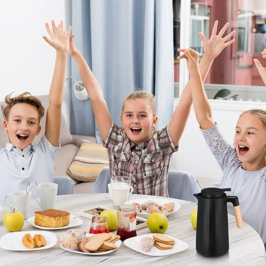 Thermal Coffee Carafe Double Wall Vacuum With Glass Liner and Wood Handle