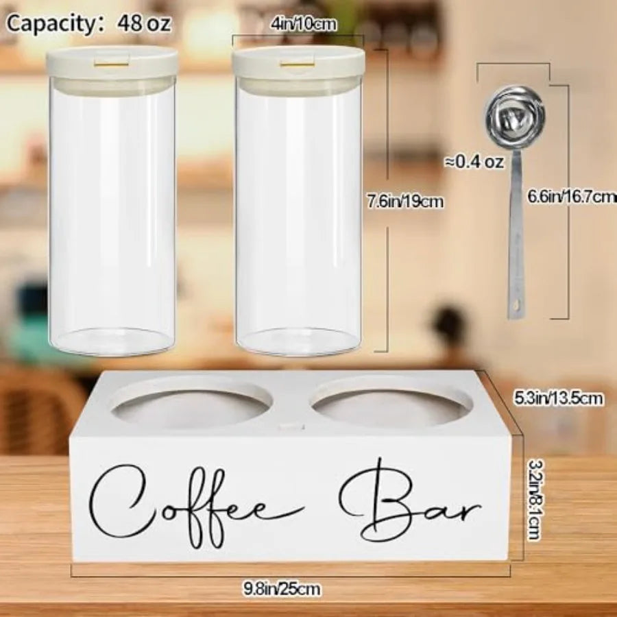 Glass Coffee Containers with Shelf and Scoop 2 Pcs 48OZ Coffee Storage Jars