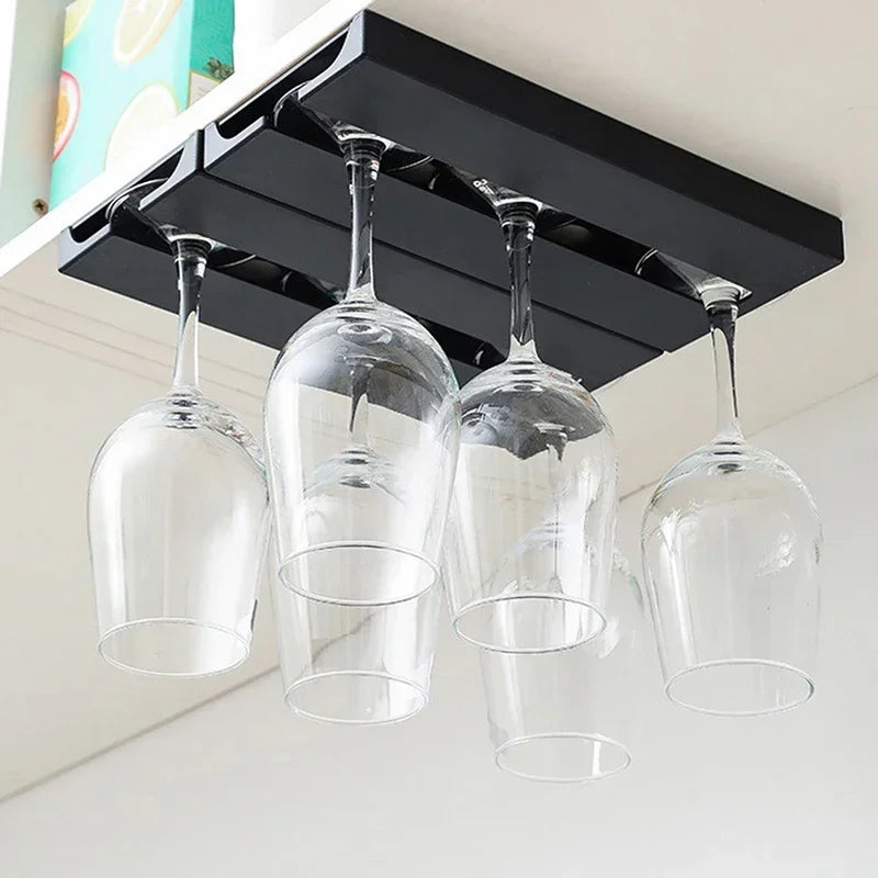 Kitchen Under Cabinet Free Punching Holder Wine Glass Rack Multi-function