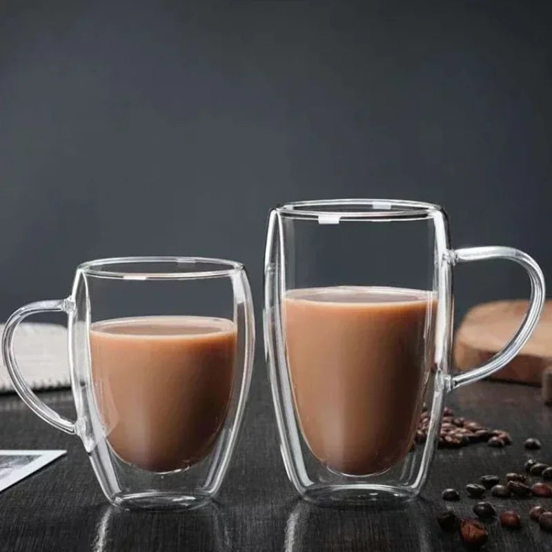 Heat Resistant Clear Double Wall High Borosilicate Glass Mug with Handle Coffee