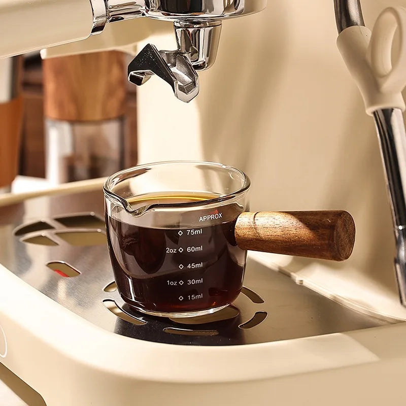 Heat-Resistant Glass Espresso Measuring Cup with Double Mouth Milk Jug Handle