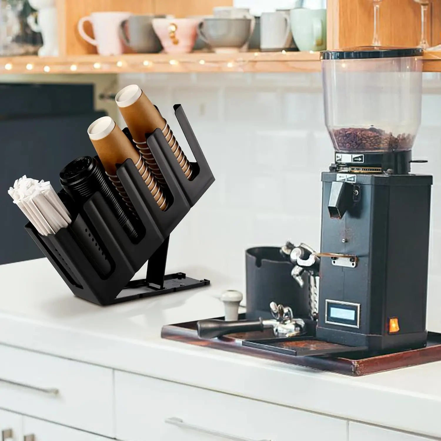 Paper Cup and Lid Holder with Straw Organizer, Disposable Coffee Cup