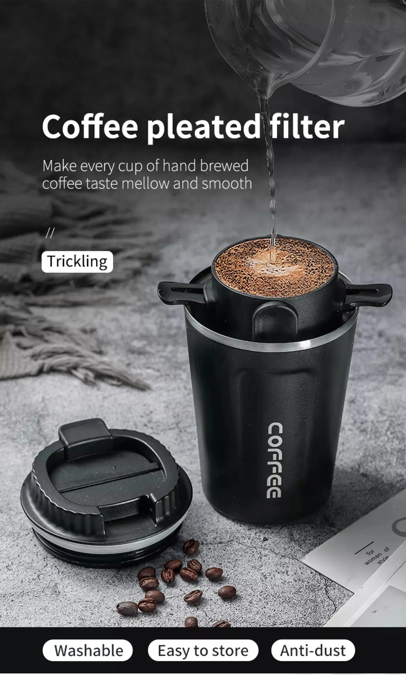 304 Stainless Steel Portable Coffee Filter Drip Coffee Tea Holder Reusable Mug