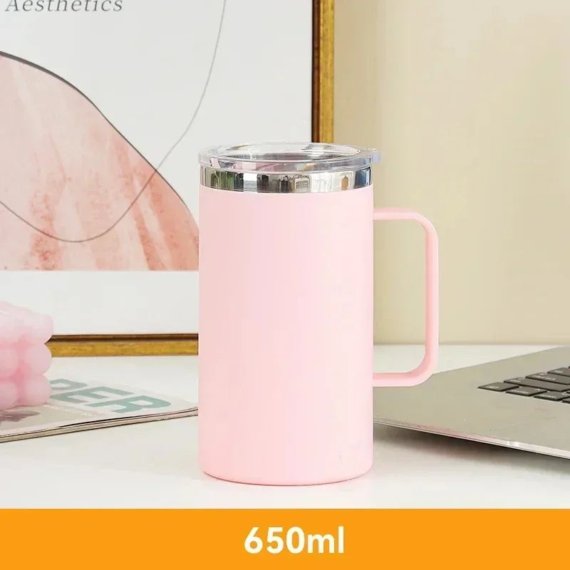 Stainless Steel Coffee Mug with Handle Sliding Lid Insulated Double Wall Vacuum