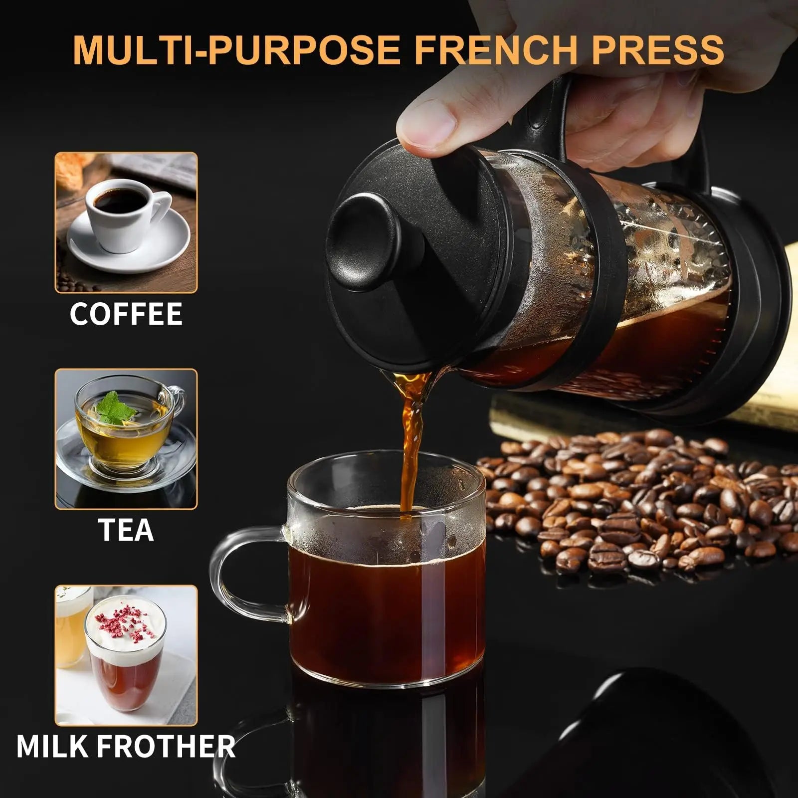 French Press Coffee Tea Maker, Camping Mini Coffee Heat Resistant Glass