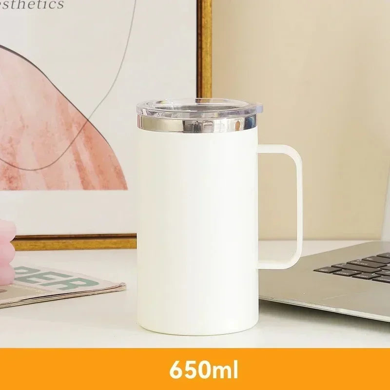Stainless Steel Coffee Mug with Handle Sliding Lid Insulated Double Wall Vacuum