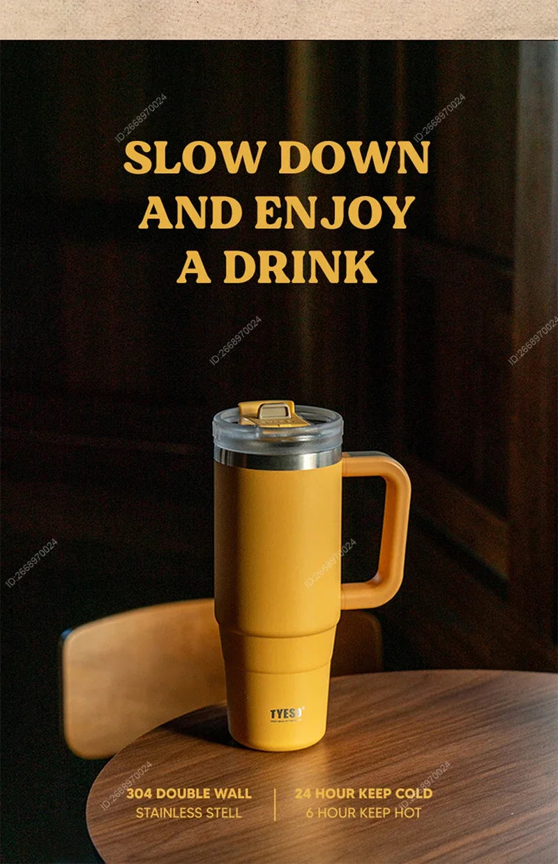 Tumbler Bottle Stainless Steel Car Mug With Handle Straw Thermal Iced Travel